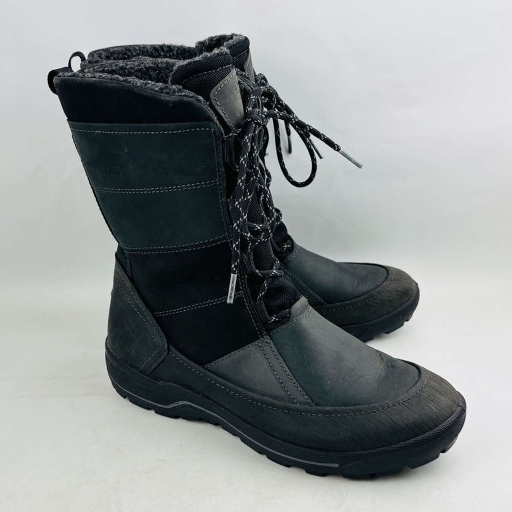 Ecco Trace Lite Winter Boot US 9 Black HydroMax Leather Faux Fur Lined Lace Up